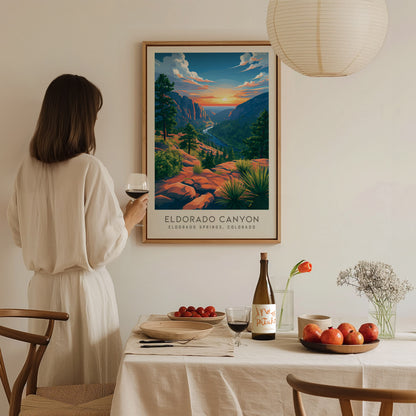 Eldorado Canyon Matte Border Poster | Eldorado Springs, Colorado Destination Print — styled in a modern interior