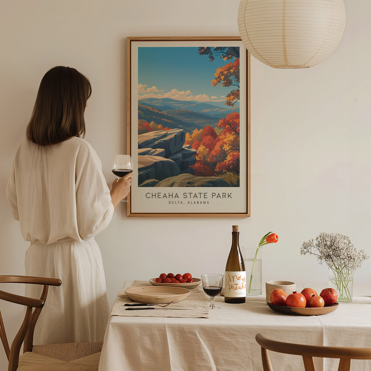 Cheaha State Park Matte Border Poster | Delta, Alabama Destination Print Travel Wall Art — styled in a modern interior