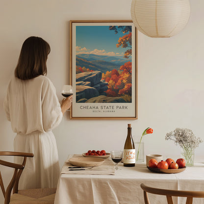 Cheaha State Park Matte Border Poster | Delta, Alabama Destination Print Travel Wall Art — styled in a modern interior