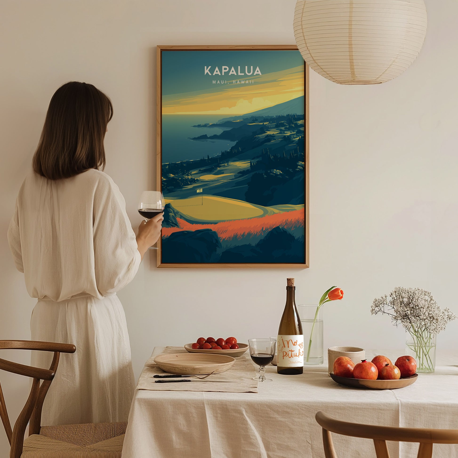 Kapalua Plantation Course, Maui, Hawaii Poster | Tropical Links Golfer Gift Wall Art — styled in a modern interior