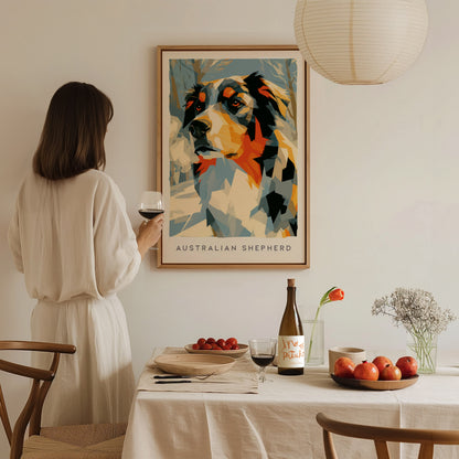 Australian Shepherd Poster | Loyal Companion Bold Portrait Wall Art — styled in a modern interior