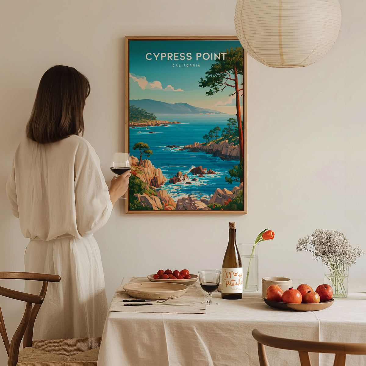 Cypress Point, California Poster | Coastal Beach Decor Travel Gift Wall Art — styled in a modern interior