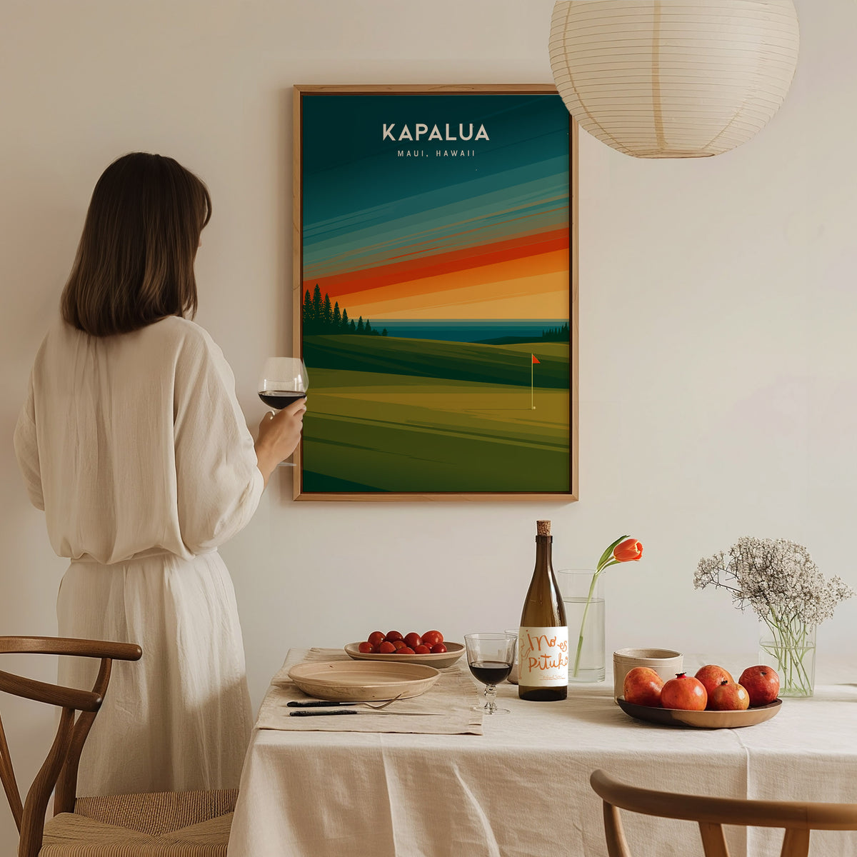 Kapalua Plantation Course, Maui, Hawaii Poster | Tropical Links Golfer Gift Wall Art — styled in a modern interior