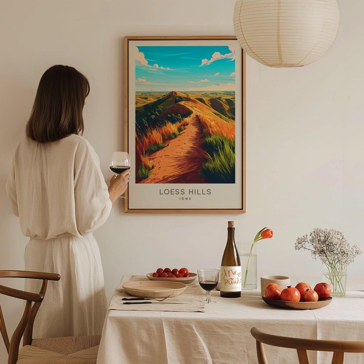 Loess Hills Matte Border Poster | Iowa Travel Wall Art — styled in a modern interior