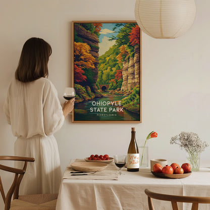Ohiopyle State Park, Pennsylvania Poster | Waterfall & Wilderness Adventure Wall Art — styled in a modern interior