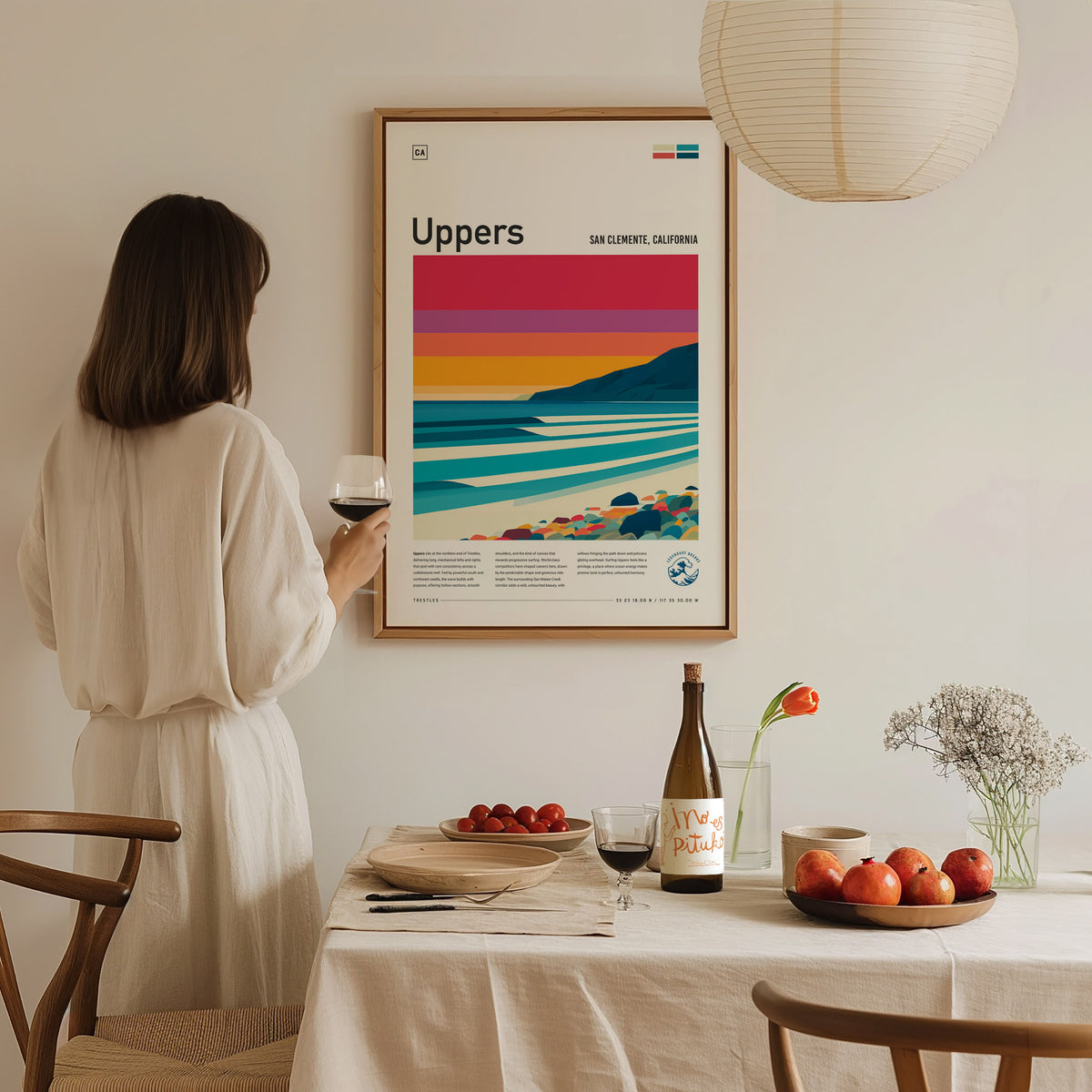 Uppers, Trestles Poster | Golden Hour Barrel Surf Wall Art — styled in a modern interior