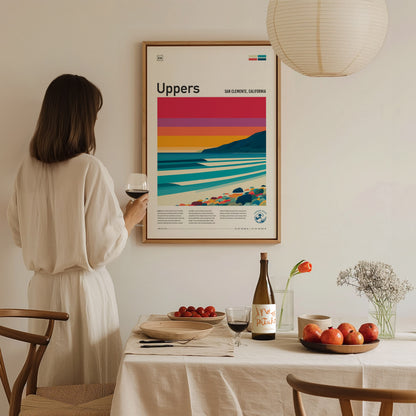 Uppers, Trestles Poster | Golden Hour Barrel Surf Wall Art — styled in a modern interior