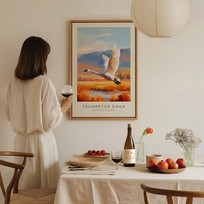 Trumpeter Swan Poster | Elegant Waterbird in Winter Calm Wall Art — styled in a modern interior