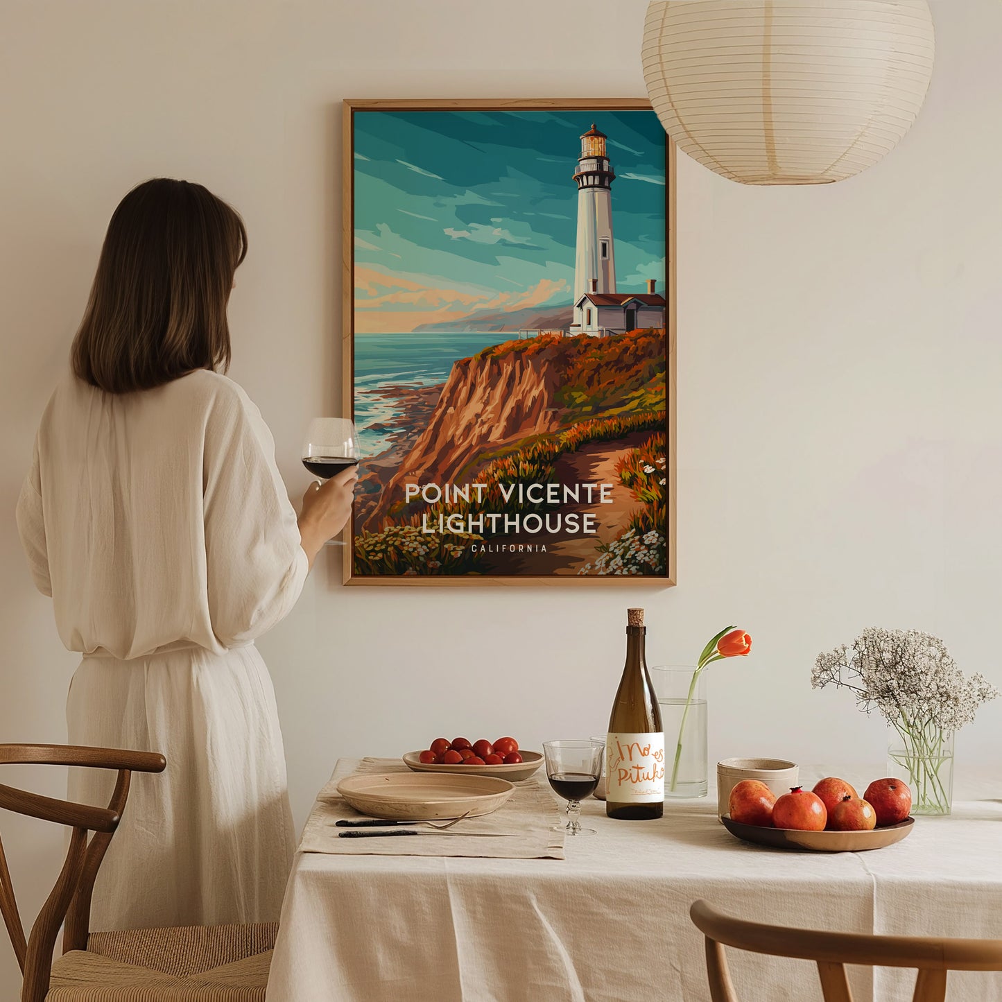 Point Vicente Lighthouse, California Poster | Pacific Cliffs & Beacon Wall Art — styled in a modern interior
