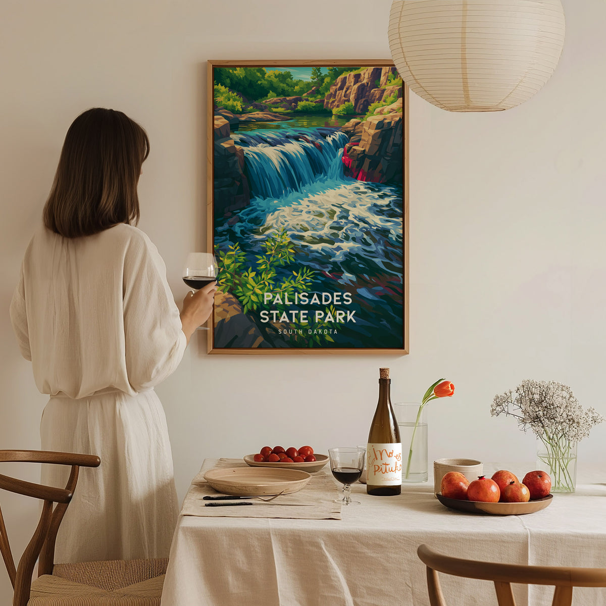 Palisades State Park, South Dakota Poster | Rugged Cliffs & Creek Adventure Wall Art — styled in a modern interior
