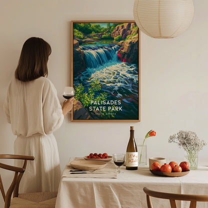 Palisades State Park, South Dakota Poster | Rugged Cliffs & Creek Adventure Wall Art — styled in a modern interior