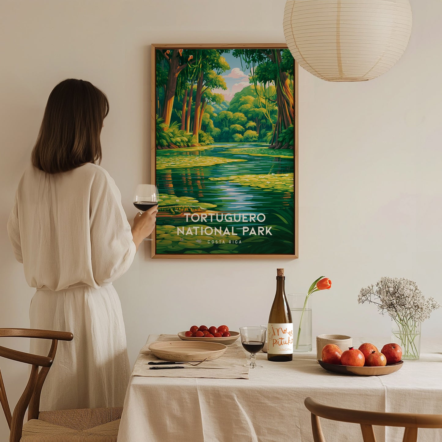 Tortuguero National Park, Costa Rica Poster | Sea Turtle & Rainforest Canal Wall Art — styled in a modern interior