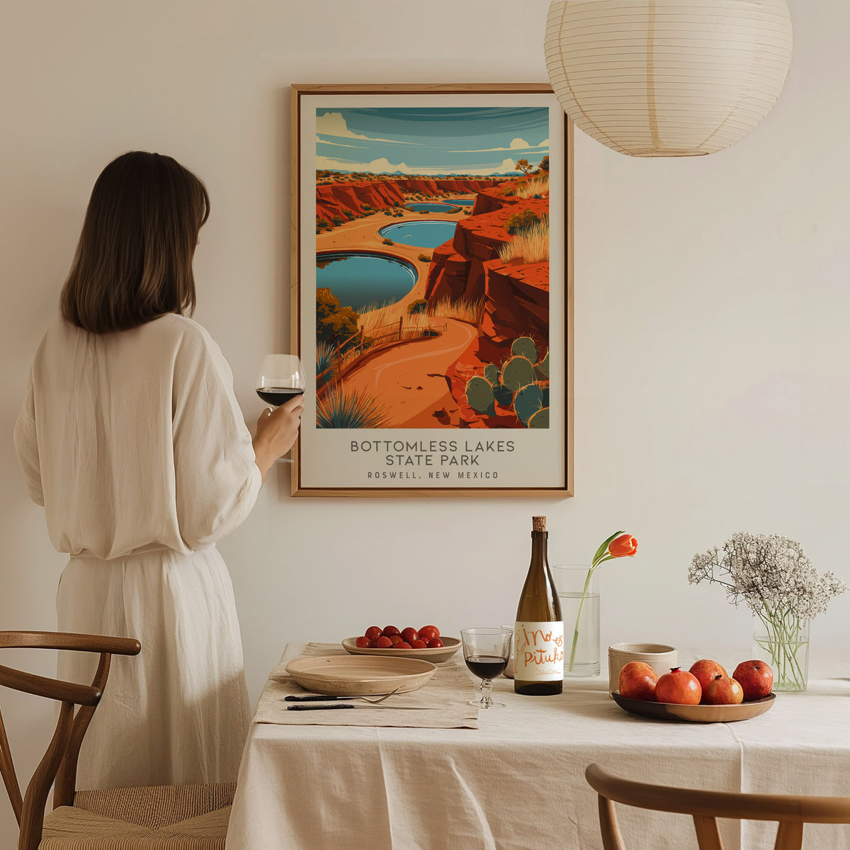 Bottomless Lakes State Park Matte Border Poster | Roswell, New Mexico Travel Wall Art — styled in a modern interior