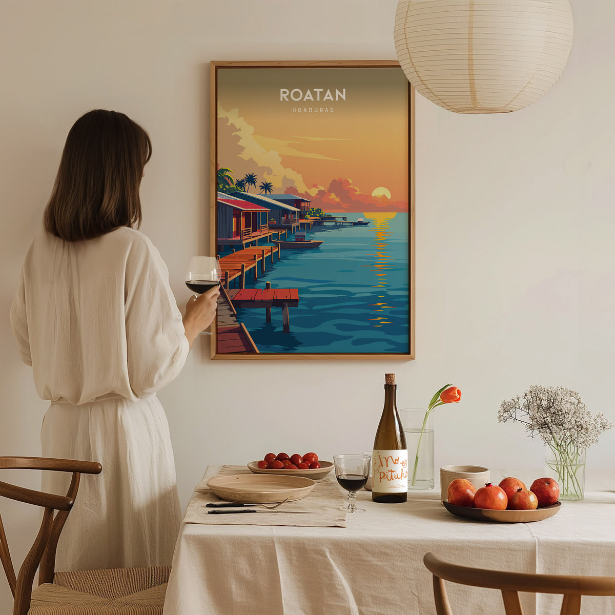 Roatan, Honduras Poster | Caribbean Island Coastal Beach Decor Wall Art — styled in a modern interior