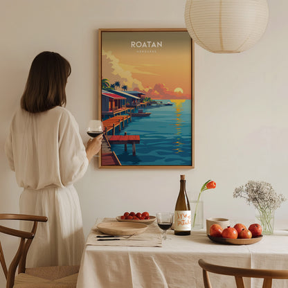 Roatan, Honduras Poster | Caribbean Island Coastal Beach Decor Wall Art — styled in a modern interior