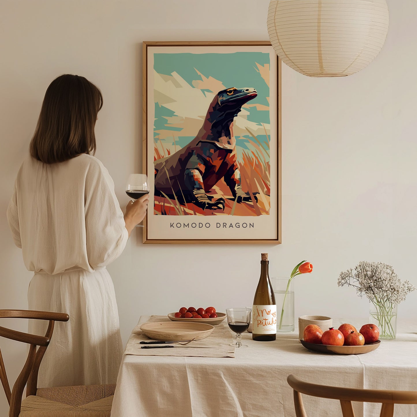 Komodo Dragon Poster | Ancient Reptile Wildlife Wall Art — styled in a modern interior