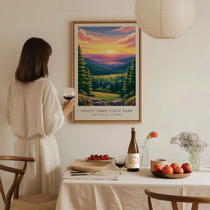 Monte Sano State Park Matte Border Poster | Huntsville, Alabama Travel Wall Art — styled in a modern interior