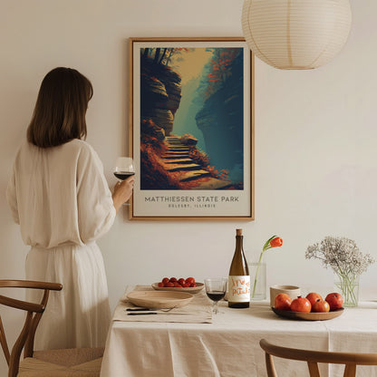 Matthiessen State Park Matte Border Poster | Oglesby, Illinois Destination Print Travel Wall Art — styled in a modern interio