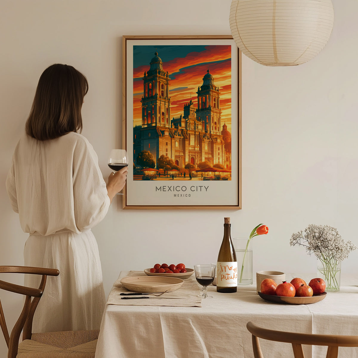 Mexico City Matte Border Poster | Mexico Destination Print Travel Wall Art — styled in a modern interior
