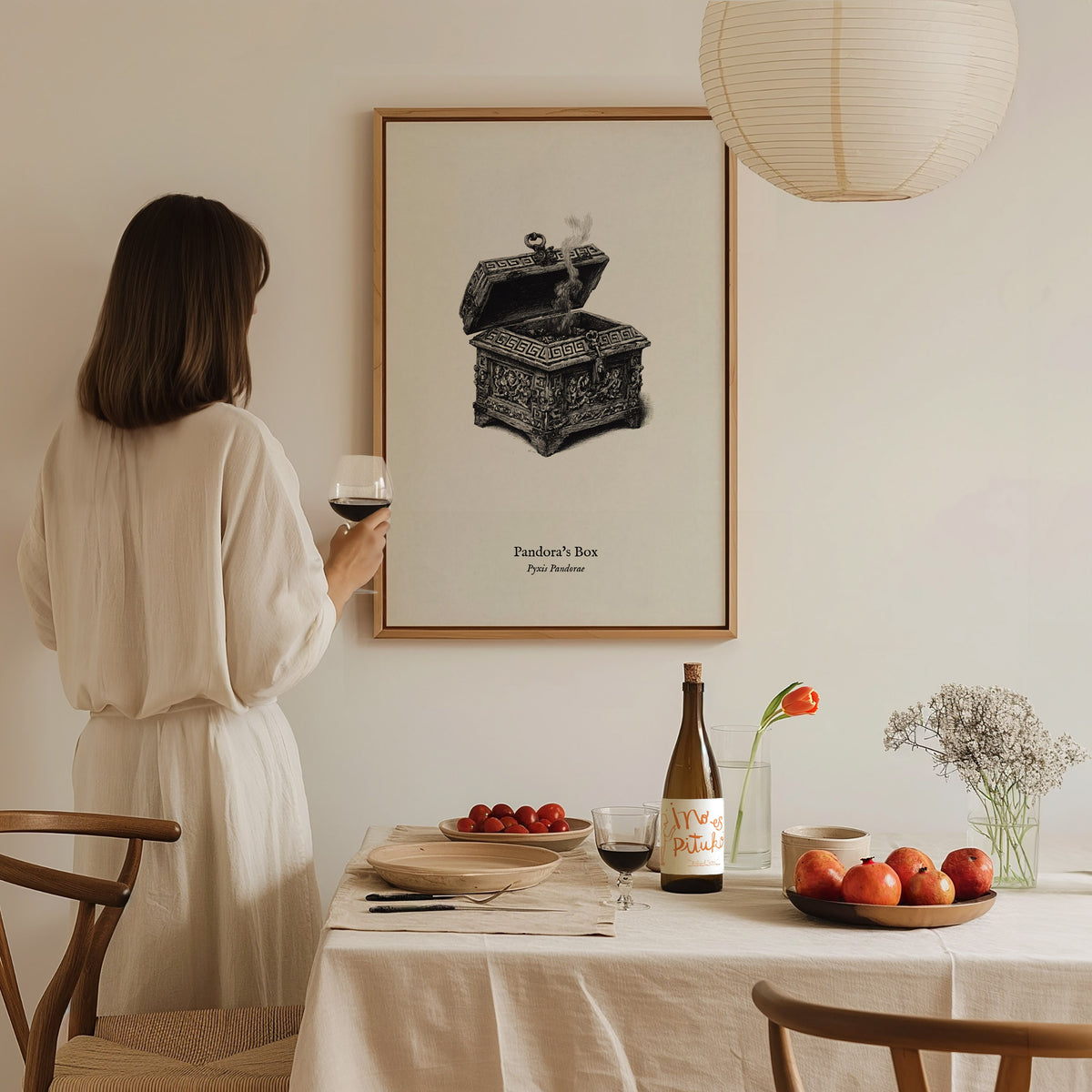 Pandora's Box Poster | Pyxis Pandorae Pen and Ink Print Vintage Scientific Illustration Wall Art — styled in a modern interio