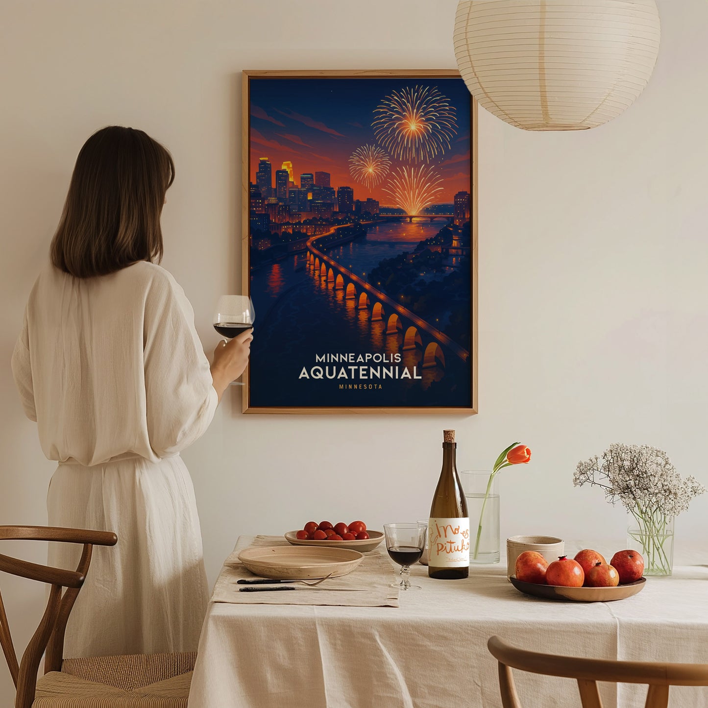 Minneapolis Aquatennial Poster | Stone Arch Bridge Fireworks Art