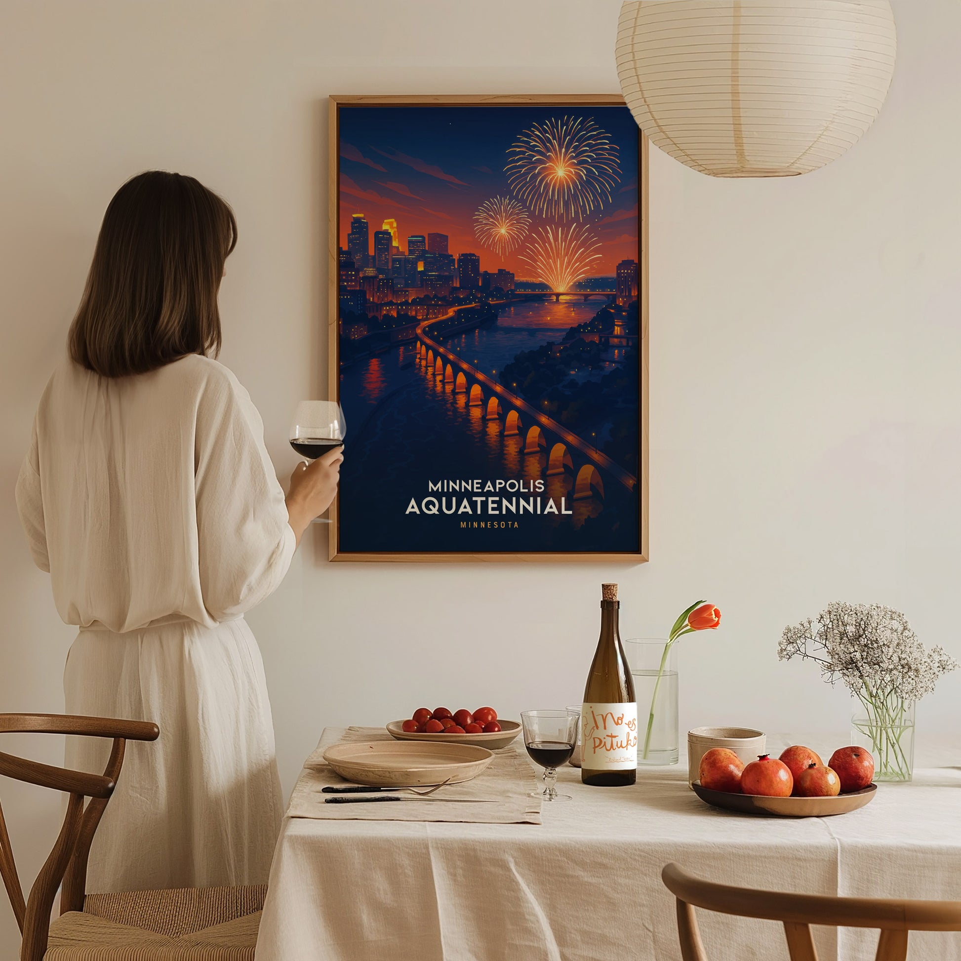 Minneapolis Aquatennial Poster | Stone Arch Bridge Fireworks Art