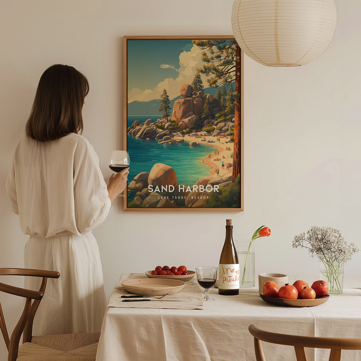 Sand Harbor, Lake Tahoe, Nevada Poster | Turquoise Waters & Granite Shores Wall Art — styled in a modern interior