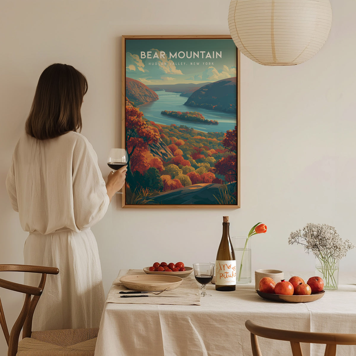 Bear Mountain, Hudson Valley, New York Poster | Scenic Hiking Trail Travel Wall Art — styled in a modern interior