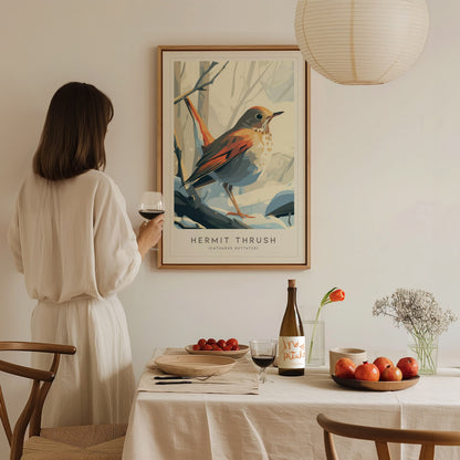 Hermit Thrush Poster | Woodland Songbird Forest Art Wall Art — styled in a modern interior