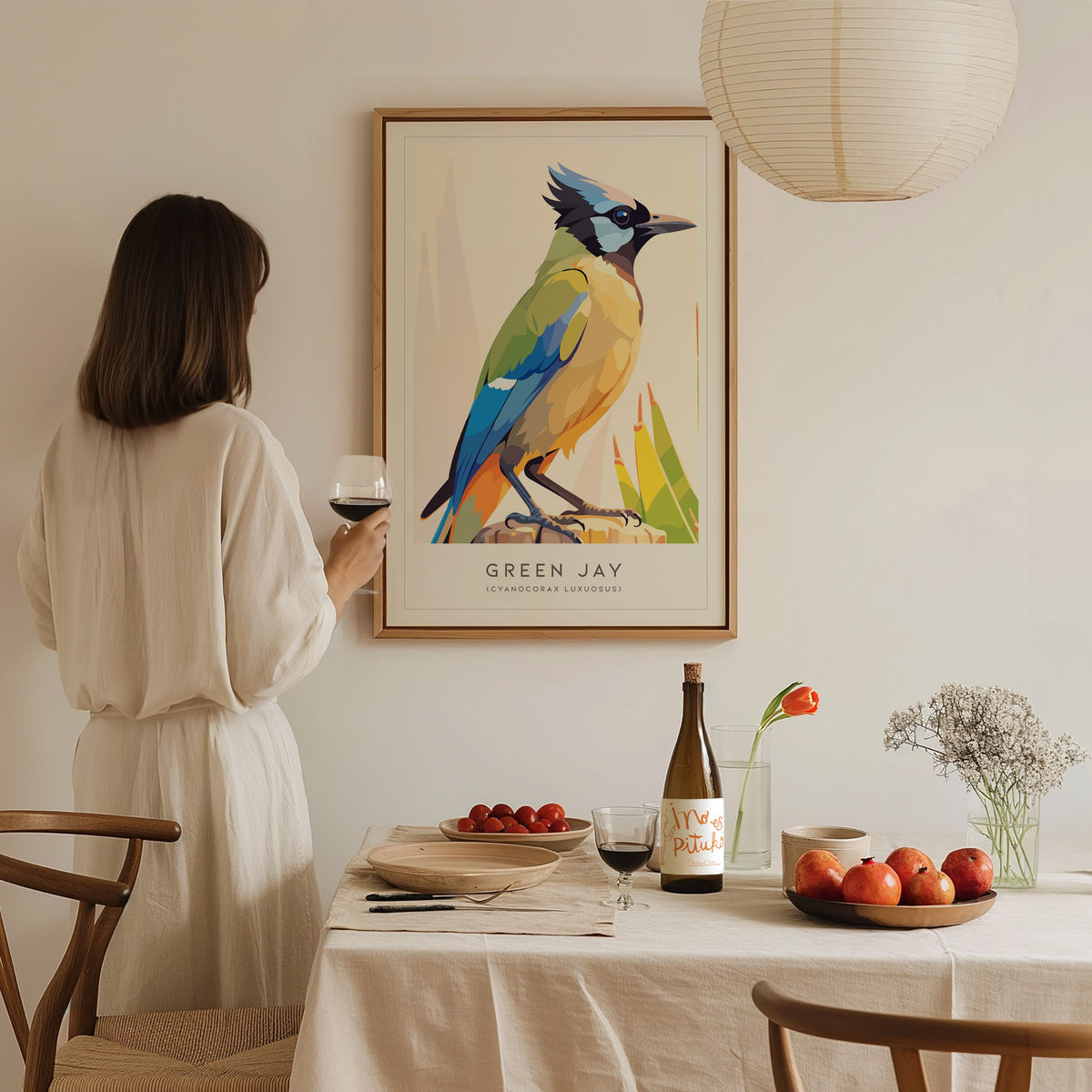 Green Jay, Cyanocorax luxuosus Poster | Tropical Bird Wall Art — styled in a modern interior
