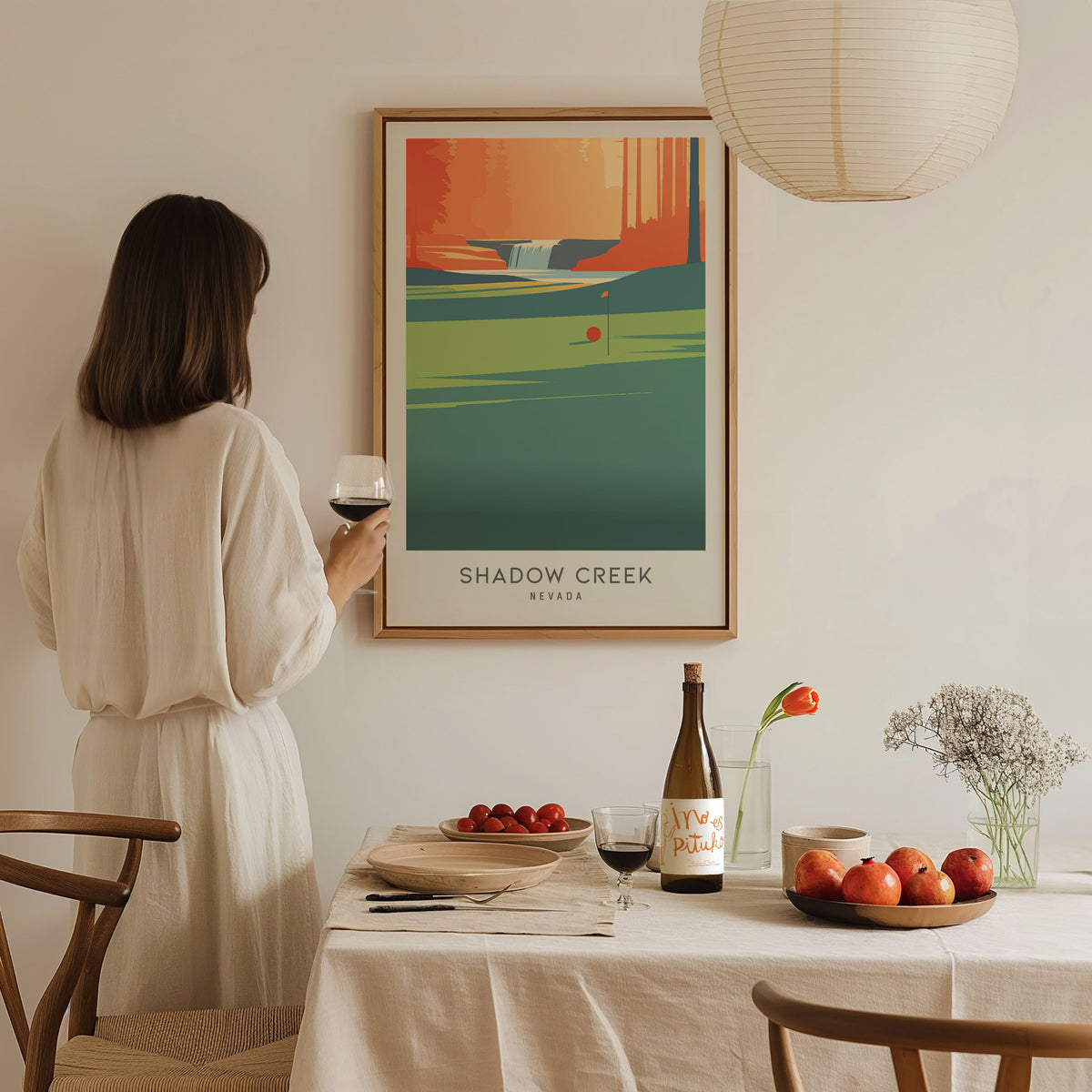 Shadow Creek Matte Border Poster | Nevada Golf Wall Art Country Club Decor — styled in a modern interior