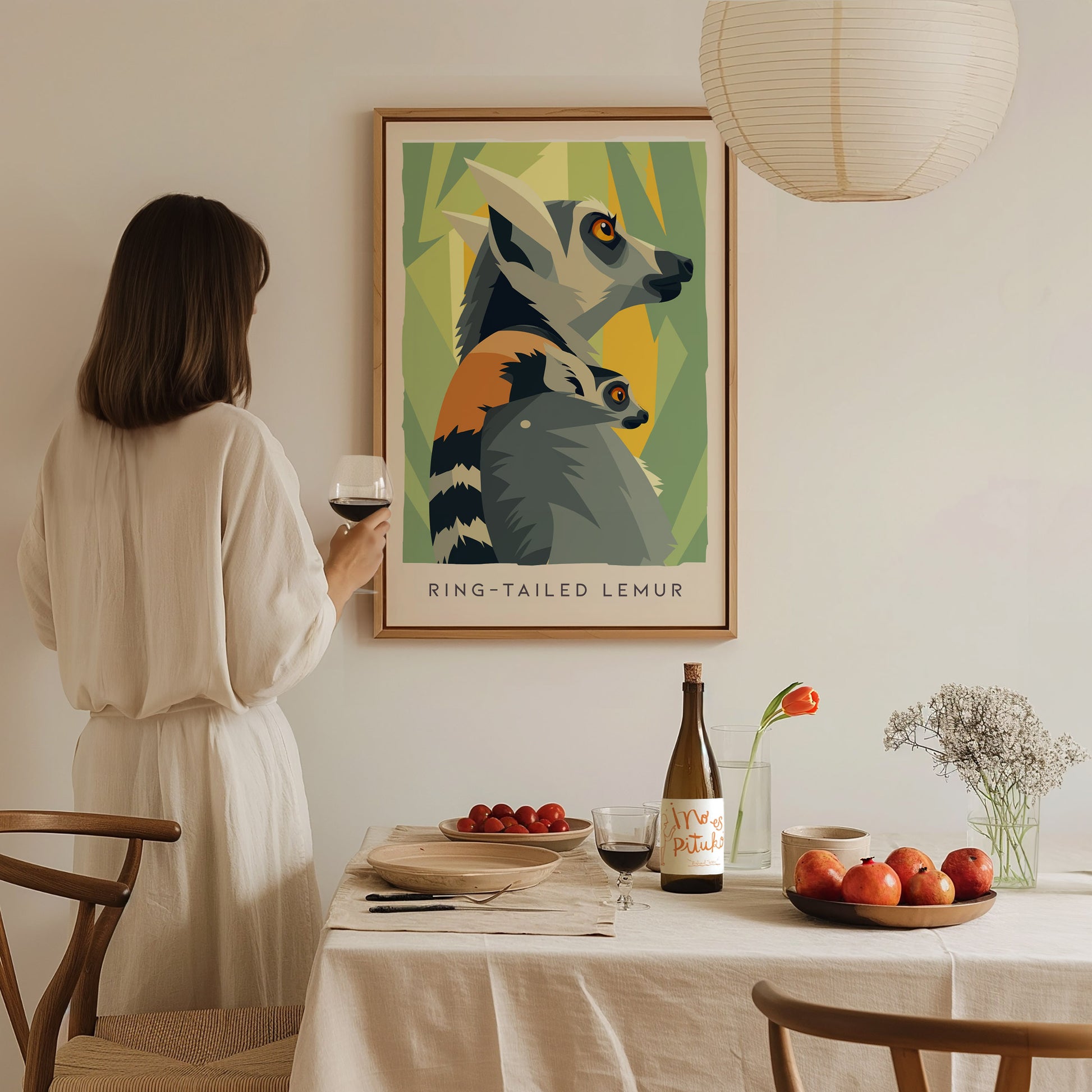Ring-tailed Lemur Poster | Madagascar Wildlife Wall Art — styled in a modern interior