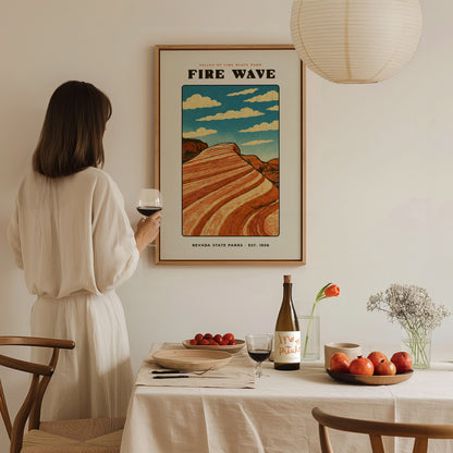 Fire Wave Valley of Fire Block Print | Vintage Nevada State Park Desert Wall Art | Framed or Unframed