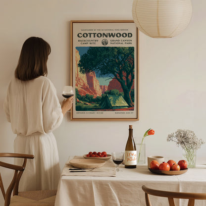 Cottonwood Camp, Grand Canyon National Park Poster | Camper Gift | Backcountry Canyon Trail Wall Art — styled in a modern int