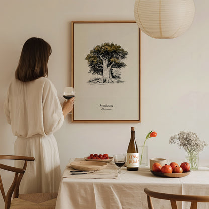 Avendesora Poster | Arbor Cantans Pen and Ink Print | Vintage Botanical Illustration Wall Art — styled in a modern interior