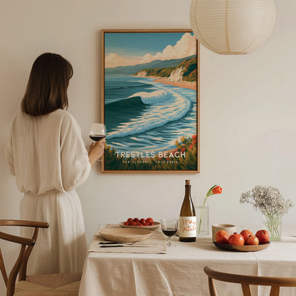 Trestles Beach, California Poster | Golden Hour Surf Break Wall Art — styled in a modern interior