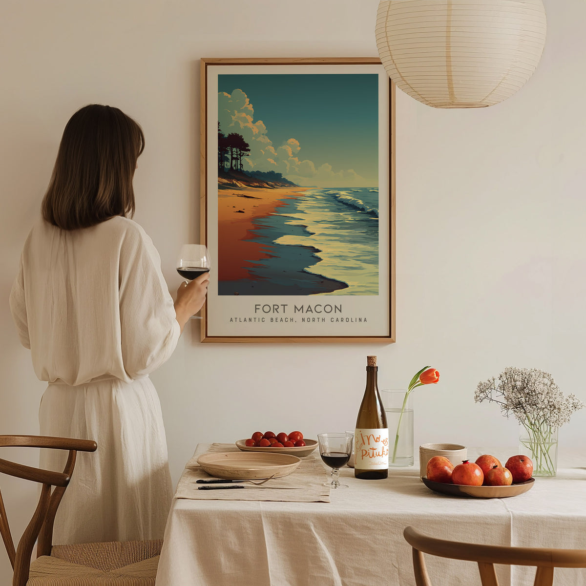 Fort Macon Matte Border Poster | Atlantic Beach, North Carolina Travel Wall Art — styled in a modern interior