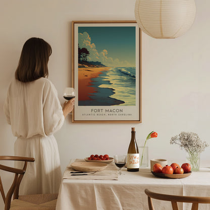 Fort Macon Matte Border Poster | Atlantic Beach, North Carolina Travel Wall Art — styled in a modern interior
