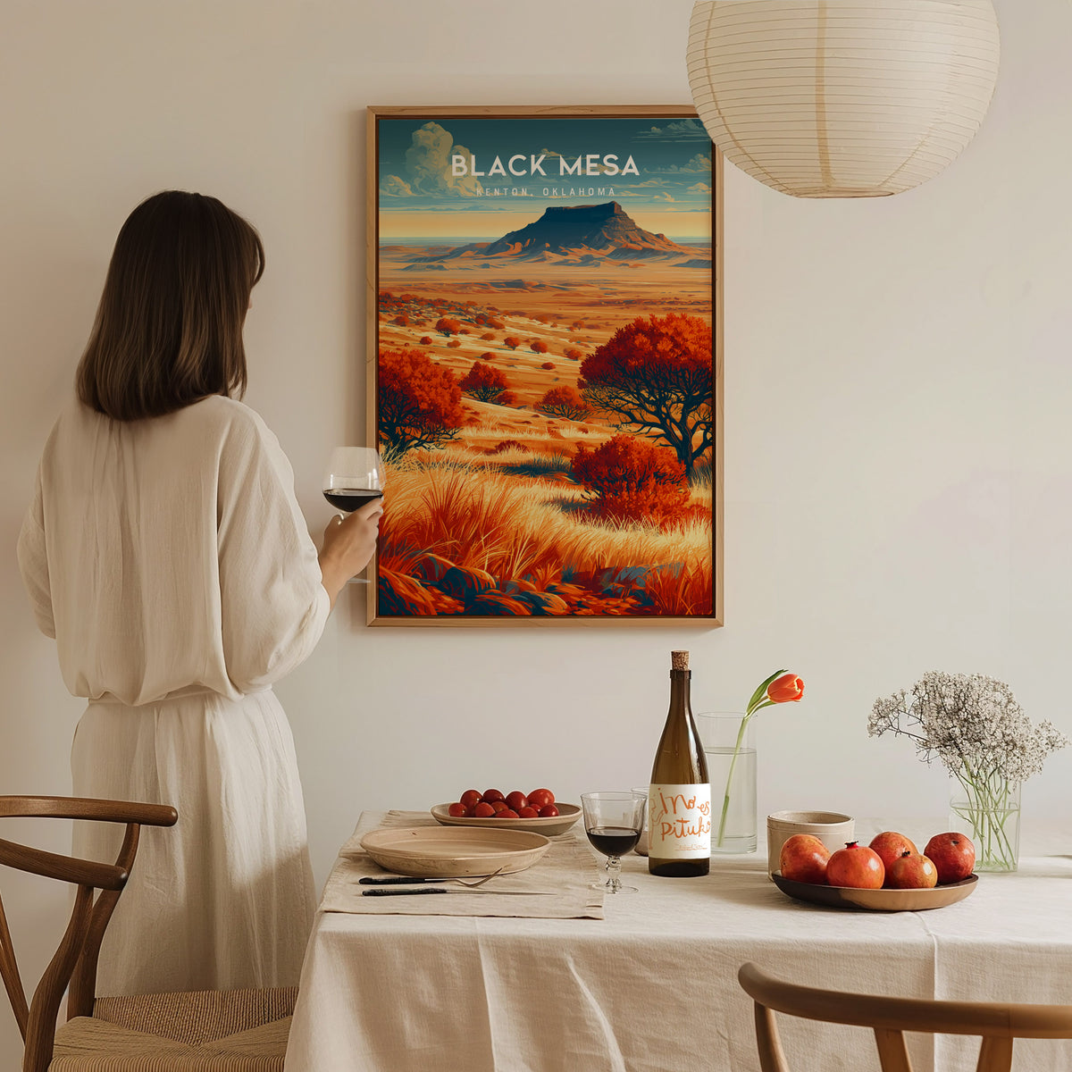 Black Mesa, Kenton, Oklahoma Poster | Western Prairie Adventure Wall Art — styled in a modern interior