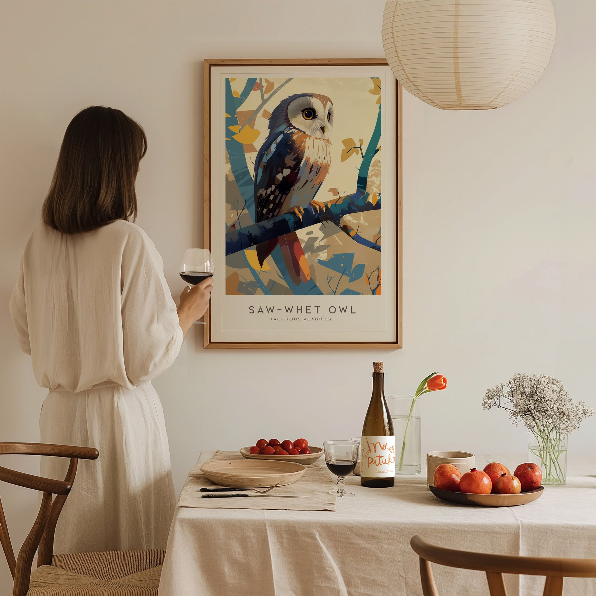 Saw-whet Owl Poster | Northern Forest Bird Art | Cabin Decor