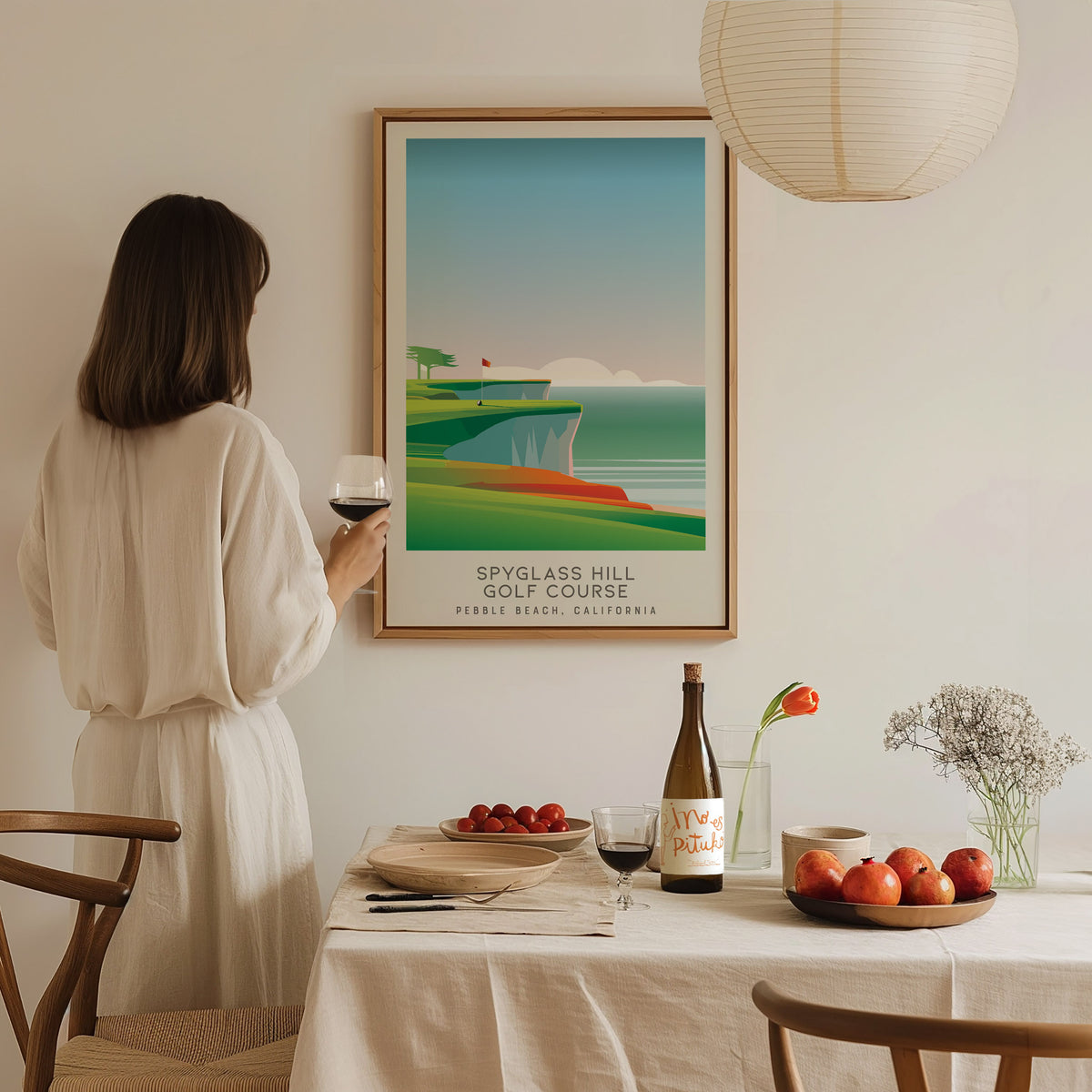 Spyglass Hill Golf Course Matte Border Poster | Pebble Beach, California Travel Wall Art — styled in a modern interior