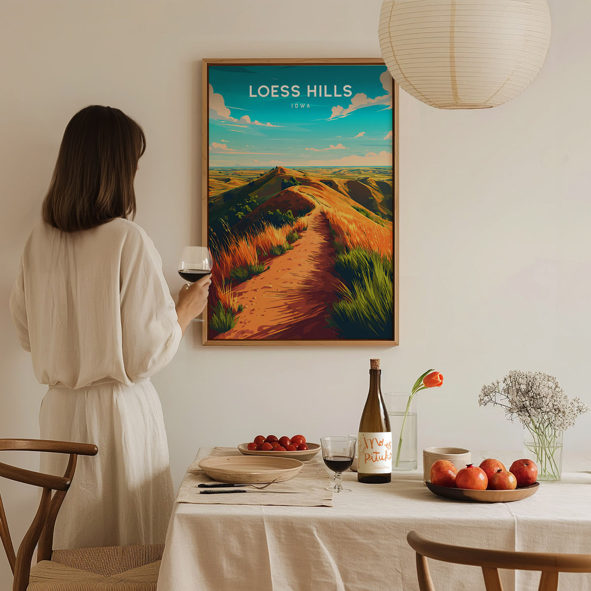 Loess Hills, Iowa Poster | Rolling Prairie Bluffs Destination Print Wall Art — styled in a modern interior