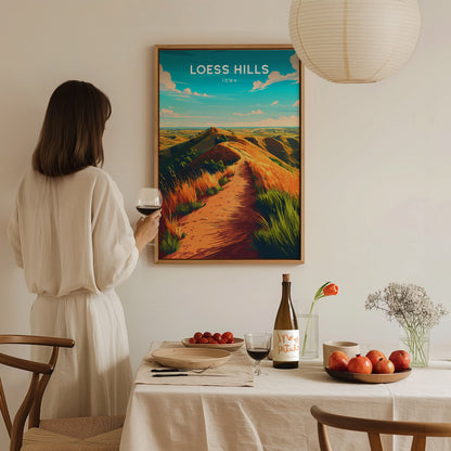 Loess Hills, Iowa Poster | Rolling Prairie Bluffs Destination Print Wall Art — styled in a modern interior