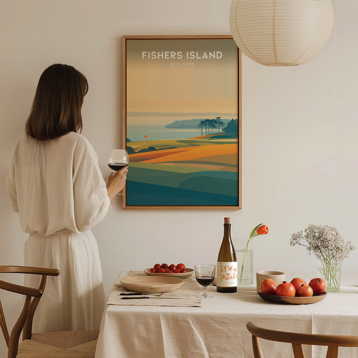 Fishers Island, New York Poster | Links Poster & Country Club Decor Wall Art — styled in a modern interior