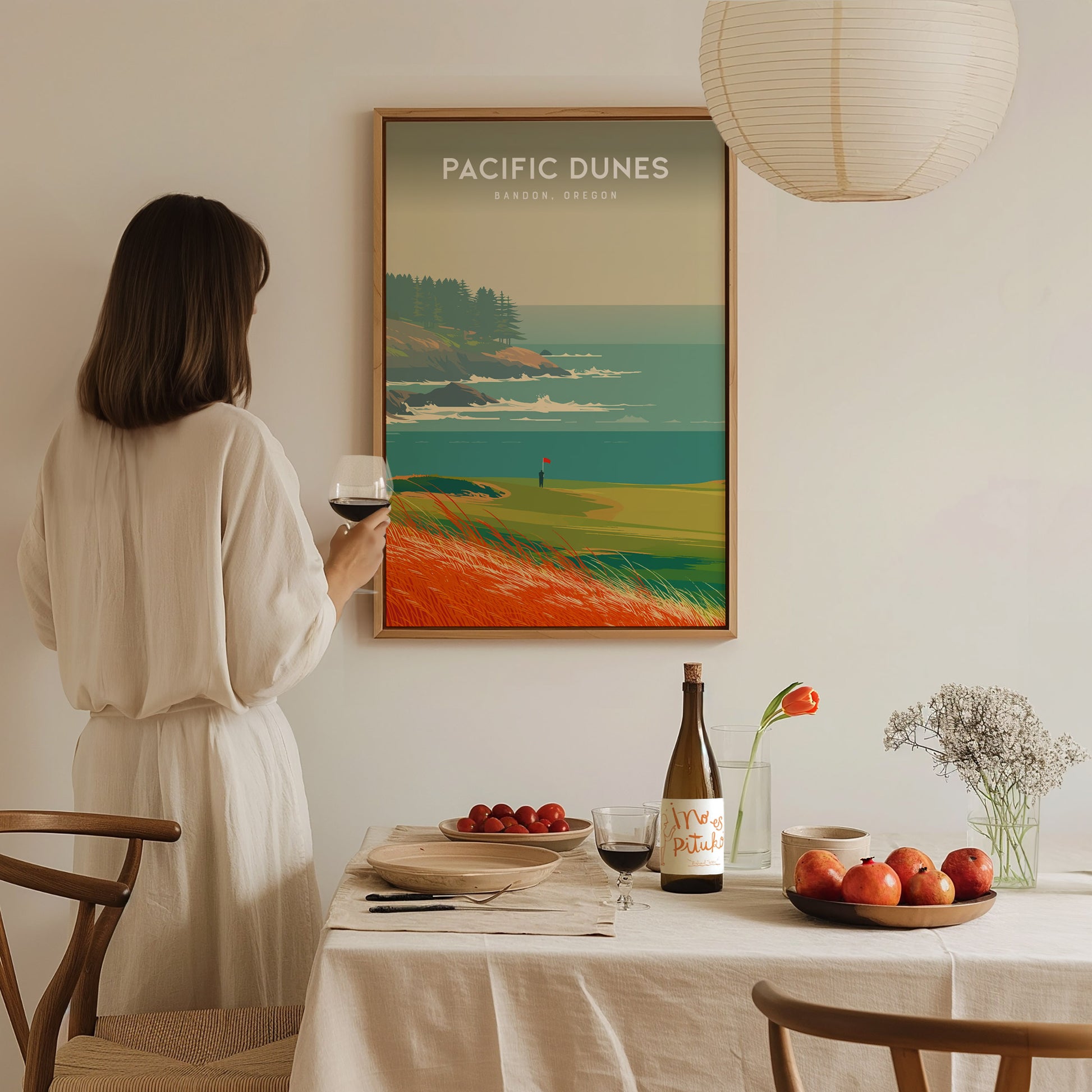 Pacific Dunes, Bandon, Oregon Poster | Links Poster Golfer Gift Wall Art — styled in a modern interior
