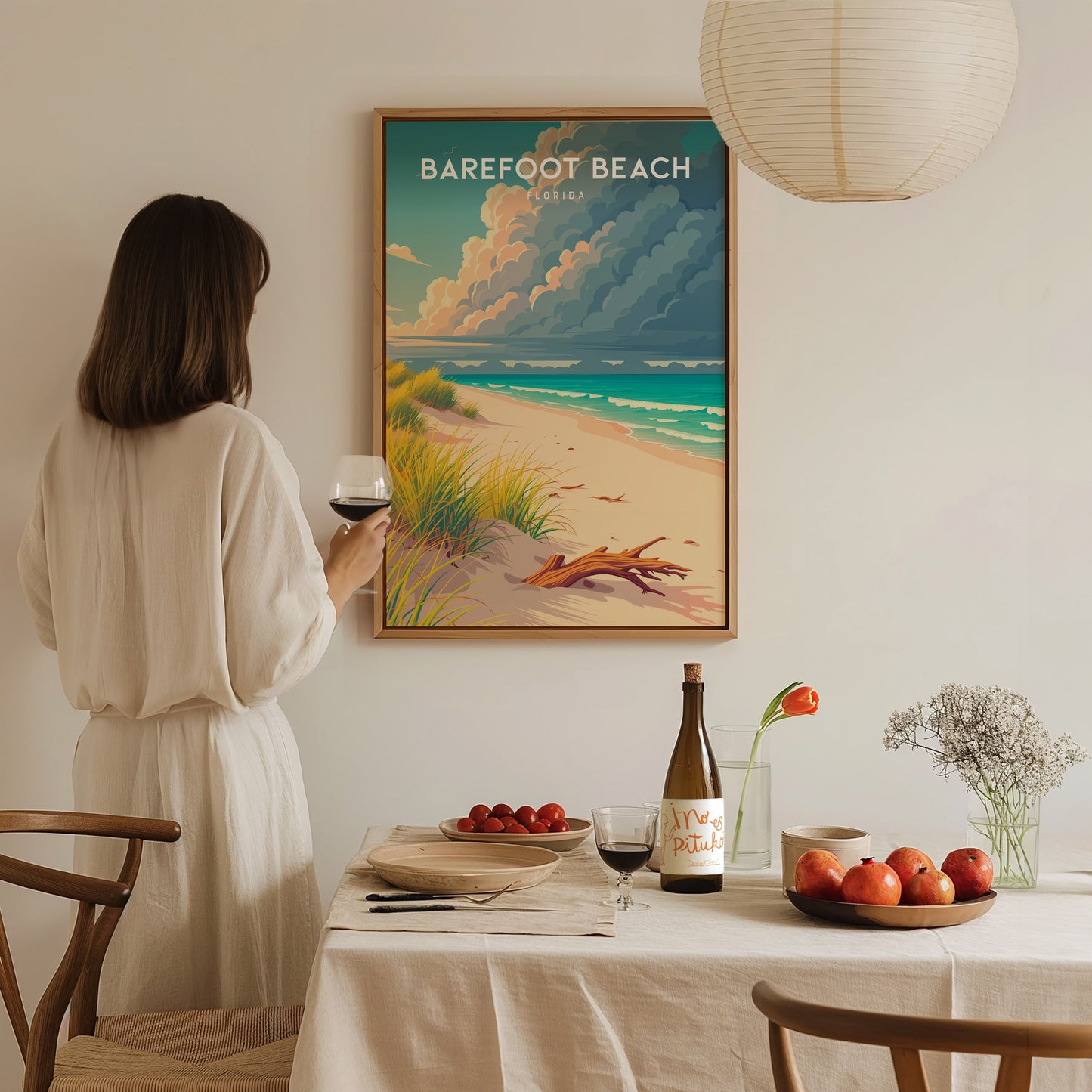 Barefoot Beach, Florida Poster | Sun-Drenched Gulf Coast Art Wall Art — styled in a modern interior