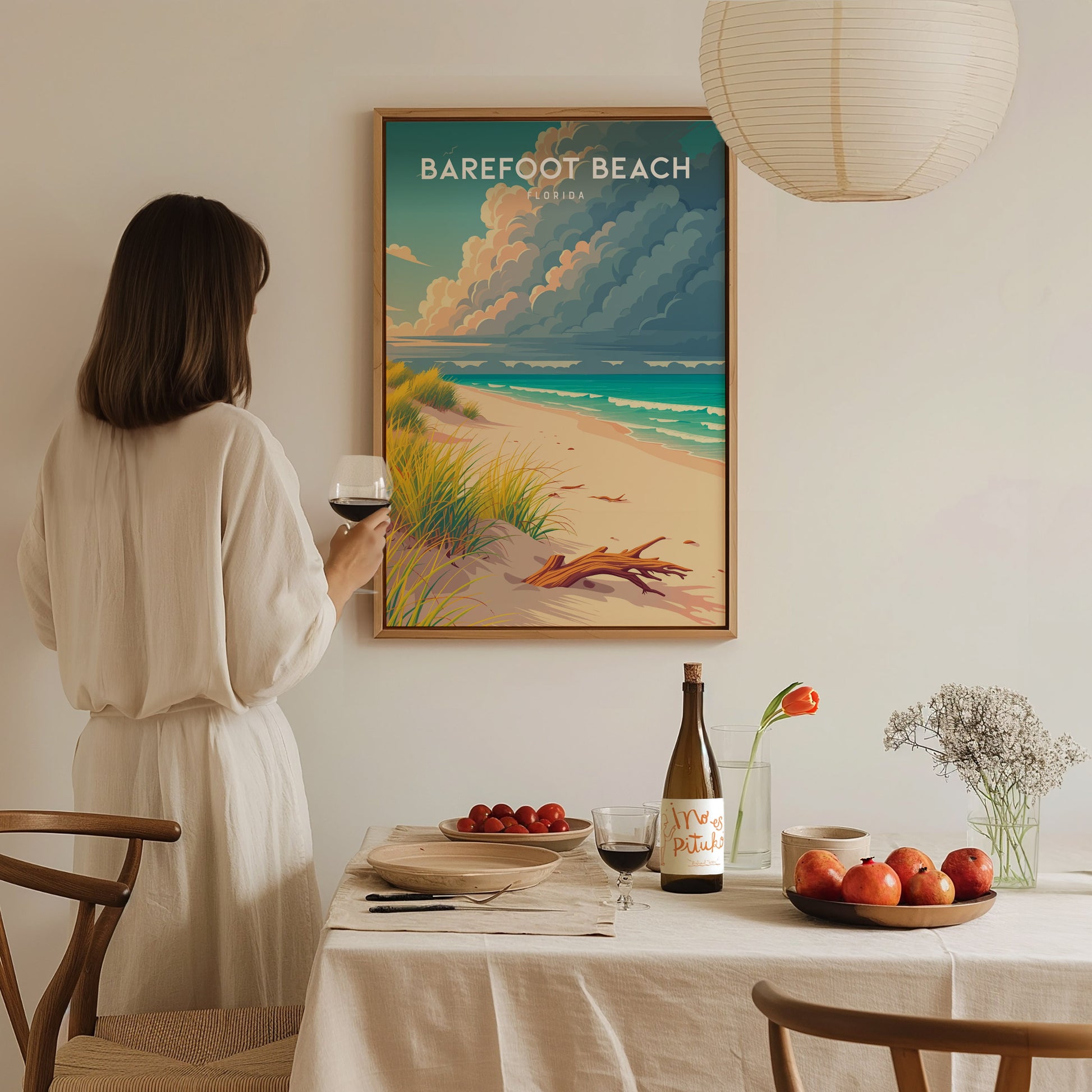 Barefoot Beach, Florida Poster | Sun-Drenched Gulf Coast Art Wall Art — styled in a modern interior