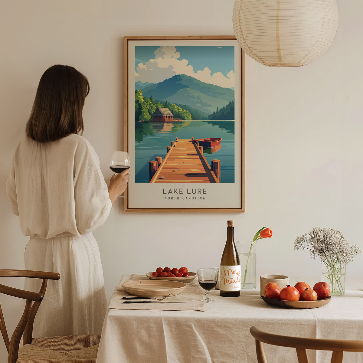 Lake Lure Matte Border Poster | North Carolina Vacation Wall Art — styled in a modern interior