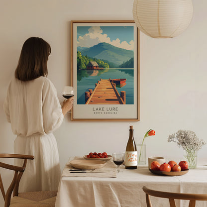 Lake Lure Matte Border Poster | North Carolina Vacation Wall Art — styled in a modern interior