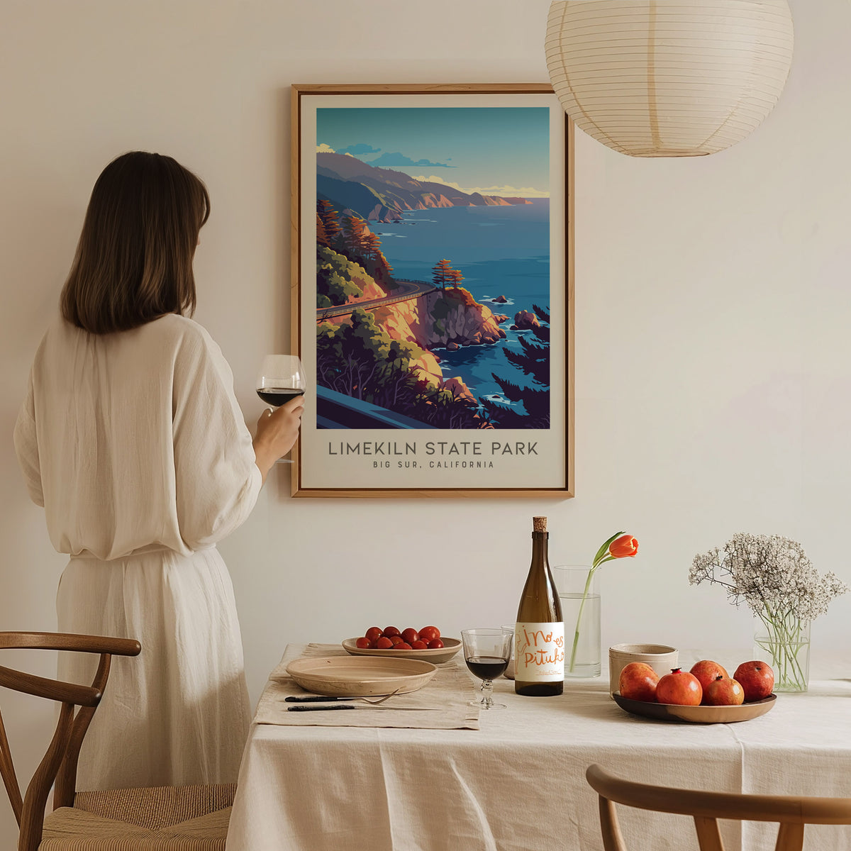 Limekiln State Park Matte Border Poster | Big Sur, California Travel Wall Art — styled in a modern interior